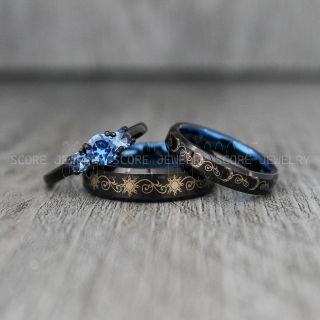 Sun and Moon Rings, Couple Rings, Sun and Moon Wedding Rings, Black Wedding Bands, Couple Jewelry