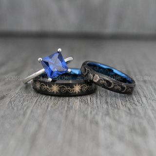 Sun and Moon Rings, Couple Rings, Sun and Moon Wedding Rings, Black Wedding Bands, Couple Jewelry
