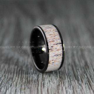 Deer Antler Ring, Deer Antler Wedding Band, Antler Ring, Antler Wedding Ring, Deer Antler Wedding Ring, Black Tungsten Band, Genuine Deer Antler Inlay Ring