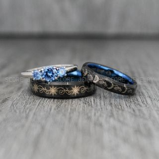 Sun and Moon Rings, Couple Rings, Sun and Moon Wedding Rings, Black Wedding Bands, Couple Jewelry