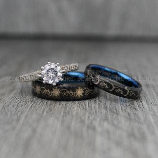 Sun and Moon Rings, Couple Rings, Sun and Moon Wedding Rings, Black Wedding Bands, Couple Jewelry