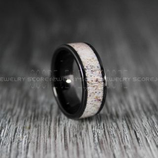 Deer Antler Ring, Deer Antler Wedding Band, Antler Ring, Antler Wedding Ring, Deer Antler Wedding Ring, Black Tungsten Band, Genuine Deer Antler Inlay Ring
