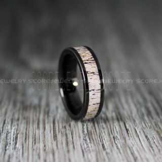 Deer Antler Ring, Deer Antler Wedding Band, Antler Ring, Antler Wedding Ring, Deer Antler Wedding Ring, Black Tungsten Band, Genuine Deer Antler Inlay Ring