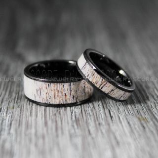 Deer Antler Rings, 2 Piece Couple Set Deer Antler Wedding Bands, Antler Rings, Antler Wedding Rings, Deer Antler Wedding Rings, Black Tungsten Bands, Genuine Deer Antler Inlay Rings