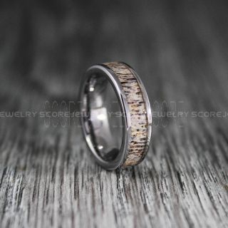 Deer Antler Ring, Deer Antler Wedding Band, Antler Ring, Antler Wedding Ring, Deer Antler Wedding Ring, Silver Tungsten Band, Genuine Deer Antler Inlay Ring