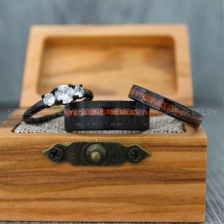 Wood Rings, Wood Wedding Rings, Wood Wedding Bands, Black Tungsten Rings, Wood Jewelry