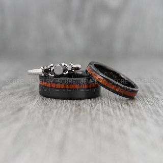 Wood Rings, Wood Wedding Rings, Wood Wedding Bands, Black Tungsten Rings, Wood Jewelry
