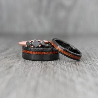 Wood Rings, Wood Wedding Rings, Wood Wedding Bands, Black Tungsten Rings, Wood Jewelry