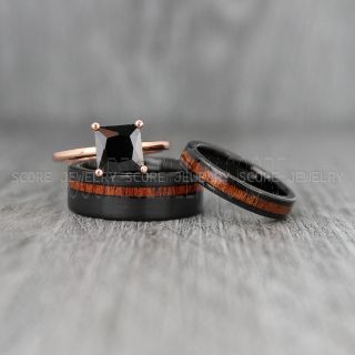 Wood Rings, Wood Wedding Rings, Wood Wedding Bands, Black Tungsten Rings, Wood Jewelry