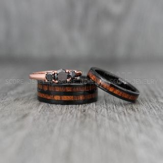 Wood Rings, Wood Wedding Rings, Wood Wedding Bands, Black Tungsten Rings, Wood Jewelry