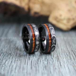 Sun and Moon Rings, Couple Rings, Sun and Moon Wedding Rings, Black Wedding Bands, Couple Jewelry