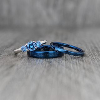 Blue Wedding Rings, Couple Rings, Blue Wedding Bands, Couple Wedding Ring, Matching Couple Rings