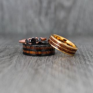 Wood Rings, Wood Wedding Rings, Wood Wedding Bands, Black Tungsten Rings, Wood Jewelry
