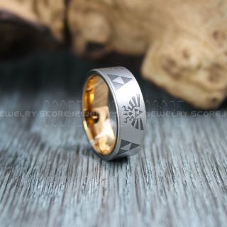 Zelda Ring, Legend of Zelda Ring, Triforce Ring, Zelda Wedding Ring, Zelda Wedding Band, Gamer Ring, Gunmetal Tungsten Ring, Gunmetal Wedding Band, Zelda Triforce Ring