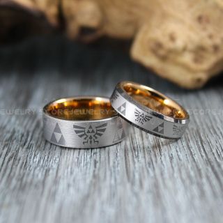 Zelda Rings, 2 Piece Couple Set Legend of Zelda Rings, Triforce Rings, Zelda Wedding Rings, Zelda Wedding Bands, Gamer Rings, Gunmetal Tungsten Rings, Gunmetal Wedding Bands, Zelda Triforce Rings