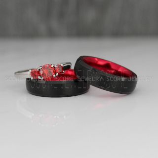 Black Wedding Rings, Couple Rings, Black Wedding Bands, Couple Wedding Ring, Matching Couple Rings, Red Rings