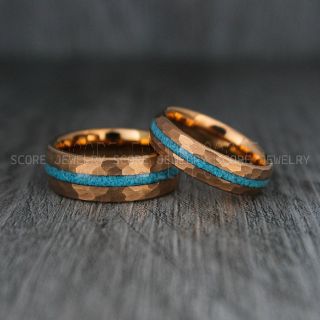 Hammered Rings, Turquoise Rings, Turquoise Jewelry, Couple Rings, Hammered Wedding Rings, Hammered Wedding Bands, Rose Gold Wedding Rings, Rose Gold Wedding Bands