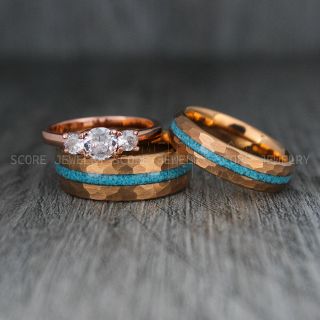 Hammered Rings, Turquoise Rings, Turquoise Jewelry, Couple Rings, Hammered Wedding Rings, Hammered Wedding Bands, Rose Gold Wedding Rings, Rose Gold Wedding Bands