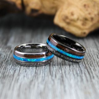 Opal Rings, Koa Wood Rings, Deer Antler Rings, 2 Piece Couple Set Tungsten Bands with Opal Inlay, Deer Antler Wedding Rings, Opal Wedding Bands, Opal Wedding Rings, Silver Tungsten Wedding Rings