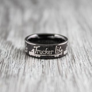 Truck Driver Ring, Trucker Ring, Black Tungsten Ring, Trucker Jewelry, Truck Driver Wedding Band, Black Tungsten Band, Black Wedding Ring