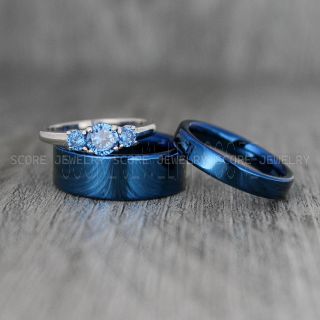 Blue Wedding Rings, Couple Rings, Blue Wedding Bands, Couple Wedding Ring, Matching Couple Rings