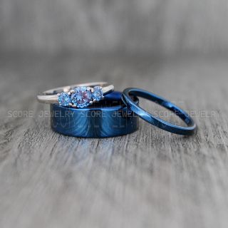 Blue Wedding Rings, Couple Rings, Blue Wedding Bands, Couple Wedding Ring, Matching Couple Rings
