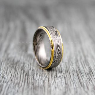 Damascus Steel Ring, Damascus Ring, Damascus Jewelry, Damascus Steel Wedding Ring, Damascus Steel Pattern Laser Engraved Tungsten Wedding Ring, Black Wedding Band