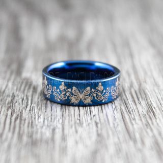 Butterfly Ring, Music Notes Ring, Music Ring, Monarch Butterfly Ring, Butterfly Jewelry, Monarch Butterfly Jewelry, Monarch Butterfly Wedding Band, Animal Lover Ring, Nature Lover Ring, Blue Tungsten Ring, Blue Wedding Band