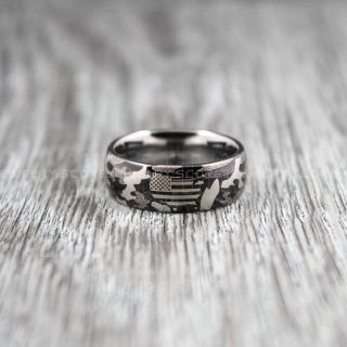 American Flag Ring, Camo Ring, Camouflage Ring, American Flag Wedding Band, 8mm Black Tungsten Ring, Black Wedding Band, Black Tungsten Band, Military Ring