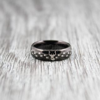 Deer Hunting Ring, Deer Hunting Wedding Ring, Deer Wedding Band, Deer Tracks Ring, Deer Tracks Black Tungsten Ring, Black Wedding Band, Hunting Ring, Deer Antler Wedding Band