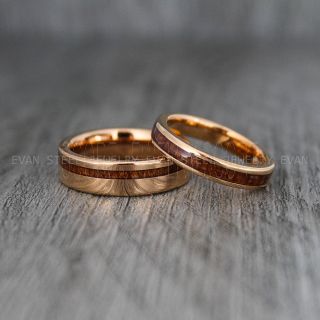Wood Rings, Wood Wedding Rings, Wood Wedding Bands, Rose Gold Tungsten Rings, Wood Jewelry
