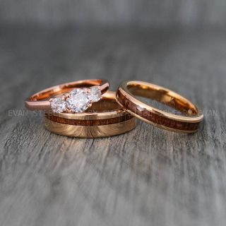 Wood Rings, Wood Wedding Rings, Wood Wedding Bands, Rose Gold Tungsten Rings, Wood Jewelry
