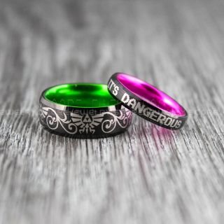 2 Piece Couple Set Legend of Zelda Rings, Zelda Wedding Rings, Zelda Wedding Bands, Black Tungsten Rings, Black Wedding Bands