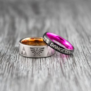 2 Piece Couple Set Legend of Zelda Rings, Zelda Wedding Rings, Zelda Wedding Bands, Black Tungsten Rings, Black Wedding Bands