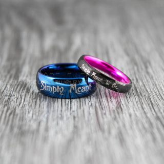 Simply Meant To Be Jack and Sally Rings, Jack and Sally Wedding Bands, Blue Tungsten Rings, Blue Tungsten Wedding Bands, Jack and Sally Wedding Rings