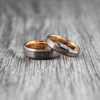 Gunmetal Rings, 2 Piece Couple Set Gunmetal Wedding Rings, Gunmetal Wedding Bands, Gunmetal Tungsten Bands, Gunmetal Wedding Rings, Gunmetal Tungsten Wedding Rings
