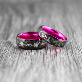 Sun and Moon rings, 2 Piece Couple Set Tribal Sun and Moon Rings, Sun and Moon Wedding Bands, Tribal Sun and Moon Rings, Black Rings, Black Tungsten Bands, Sun and Moon Wedding Bands