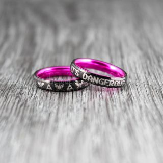 2 Piece Couple Set Legend of Zelda Rings, Zelda Wedding Rings, Zelda Wedding Bands, Black Tungsten Rings, Black Wedding Bands