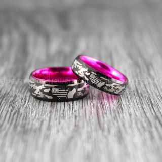 American Flag Rings, Camo Rings, Camouflage Rings, 2 Piece Couple Set American Flag Wedding Bands, Black Tungsten Rings, Black Wedding Bands, Black Tungsten Bands, Military Rings
