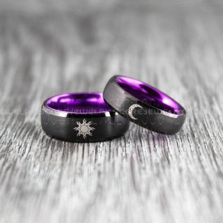 Sun and Moon rings, 2 Piece Couple Set Tribal Sun and Moon Rings, Sun and Moon Wedding Bands, Tribal Sun and Moon Rings, Black Rings, Black Tungsten Bands, Sun and Moon Wedding Bands