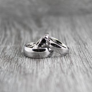 Silver Wedding Bands, Silver Wedding Rings, 3 Piece Wedding Ring and Engagement Ring Set, Silver Wedding Bands