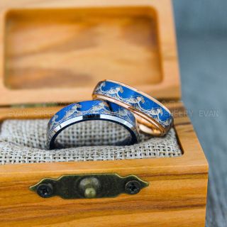 Ocean Wave Ring, Wave Ring, Beach Ring, Beach Jewelry, Ocean Wave Wedding Rings, Blue Wedding Rings, Couple Rings, Blue Wedding Bands, Couple Wedding Ring, Matching Couple Rings