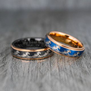 Ocean Wave Ring, Wave Ring, Beach Ring, Beach Jewelry, Ocean Wave Wedding Rings, Blue Wedding Rings, Couple Rings, Blue Wedding Bands, Couple Wedding Ring, Matching Couple Rings