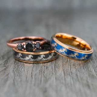 Ocean Wave Ring, Wave Ring, Beach Ring, Beach Jewelry, Ocean Wave Wedding Rings, Blue Wedding Rings, Couple Rings, Blue Wedding Bands, Couple Wedding Ring, Matching Couple Rings