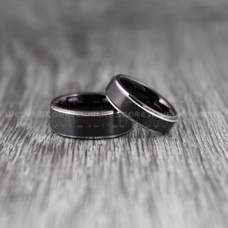Black Tungsten Rings, 8mm & 6mm Black Tungsten Wedding Bands, Black Wedding Rings, Black Tungsten Rings