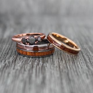 Wood Rings, Wood Wedding Rings, Wood Wedding Bands, Black Tungsten Rings, Wood Jewelry