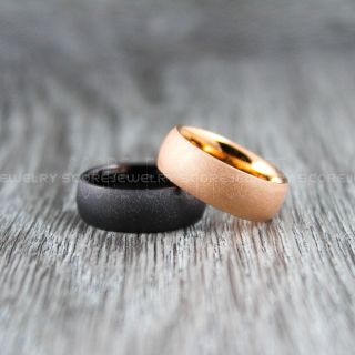 Sandblasted Rings, Sand Blast Finish Tungsten Rings, 8mm Tungsten Bands with Domed Edge Sandblasted Finish Tungsten Wedding Bands, Black Wedding Rings, Sandblasted Tungsten Rings