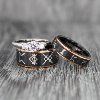 Vikings Rings, Vikings Runes Wedding Bands, Runes Wedding Rings, Couple Rings, Nordic Runes Ring, Vikings Wedding