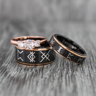 Vikings Rings, Vikings Runes Wedding Bands, Runes Wedding Rings, Couple Rings, Nordic Runes Ring, Vikings Wedding