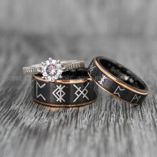 Vikings Rings, Vikings Runes Wedding Bands, Runes Wedding Rings, Couple Rings, Nordic Runes Ring, Vikings Wedding